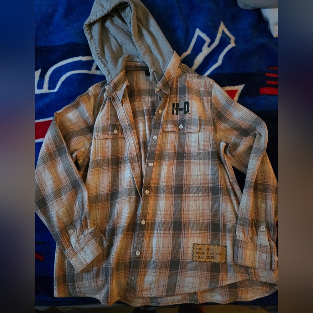 Plaid Button-Up Shirt with Hood